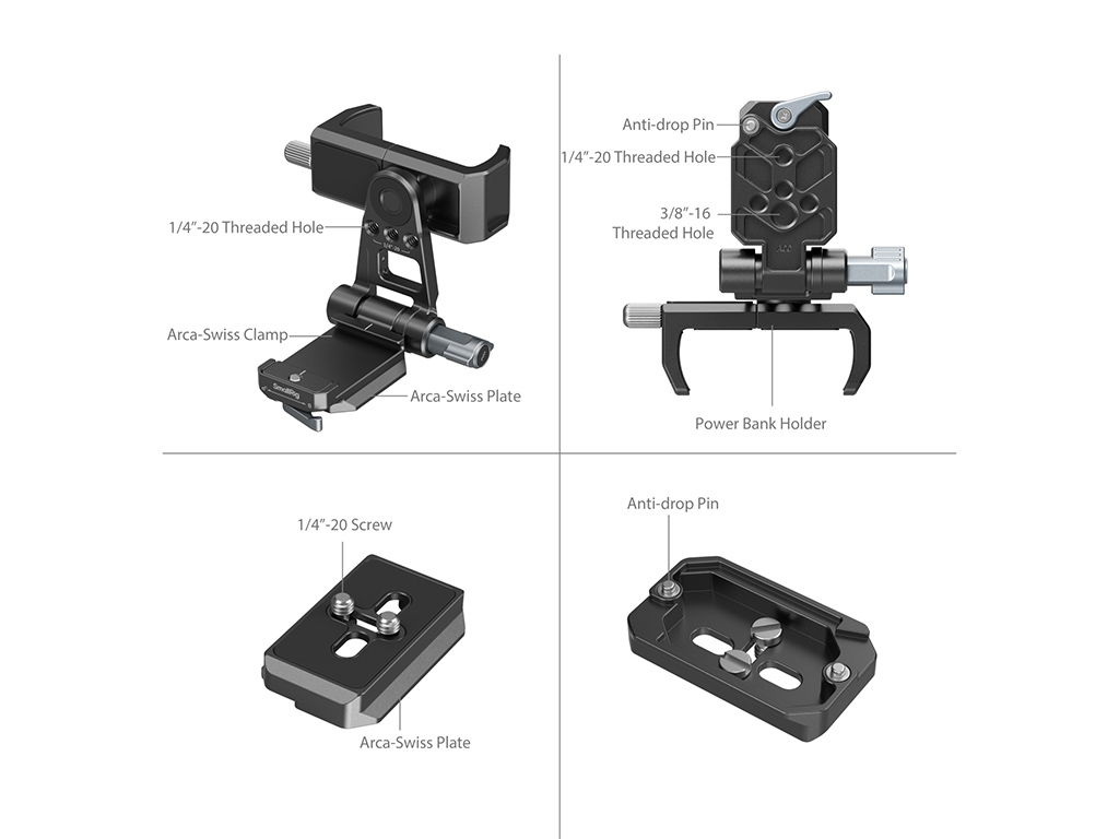 SmallRig 4695 Aynasız Kameralar ile Uyumlu Powerbank Tutucu Powerbank + NP-F Bataryalar ile Uyumlu